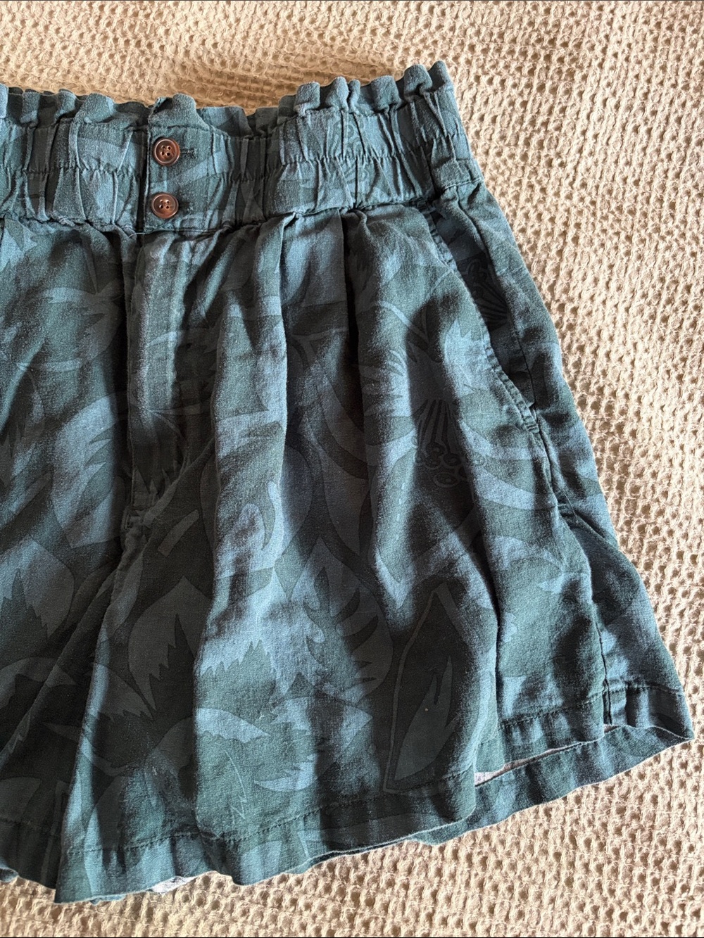 Madewell Linen Blend High-Waist Teal Floral Print Women's Shorts. M